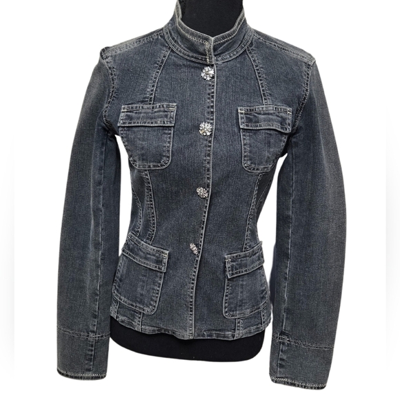 Tahari Denim Jacket Size XS Vintage Jean Chore Jacket - Picture 2 of 10